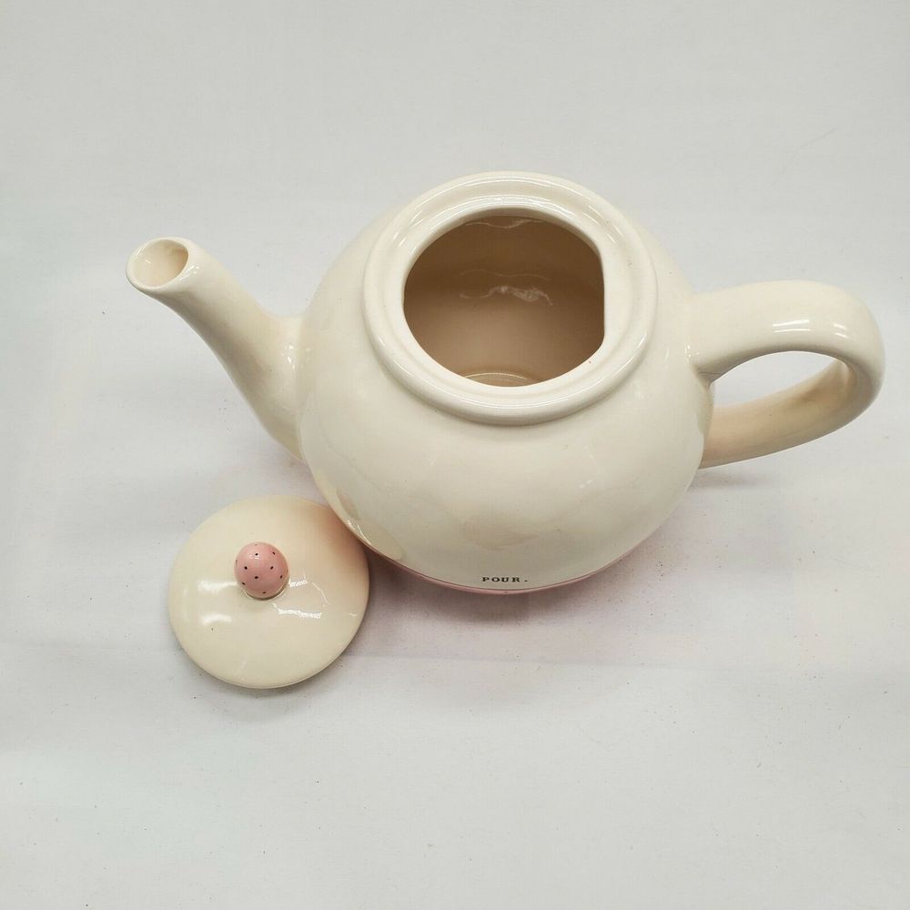 Rae Dunn by Magenta POUR Teapot Polka Dot Pink Typewriter‎ Font - Picture 6 of 10